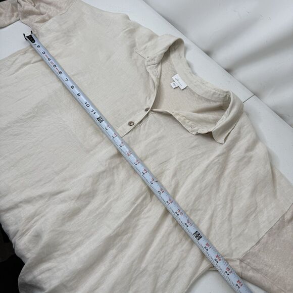 J Jill Love Linen Tunic Top XL Beige Popover 1/2 Button Relaxed Coastal Beachy - Picture 6 of 11